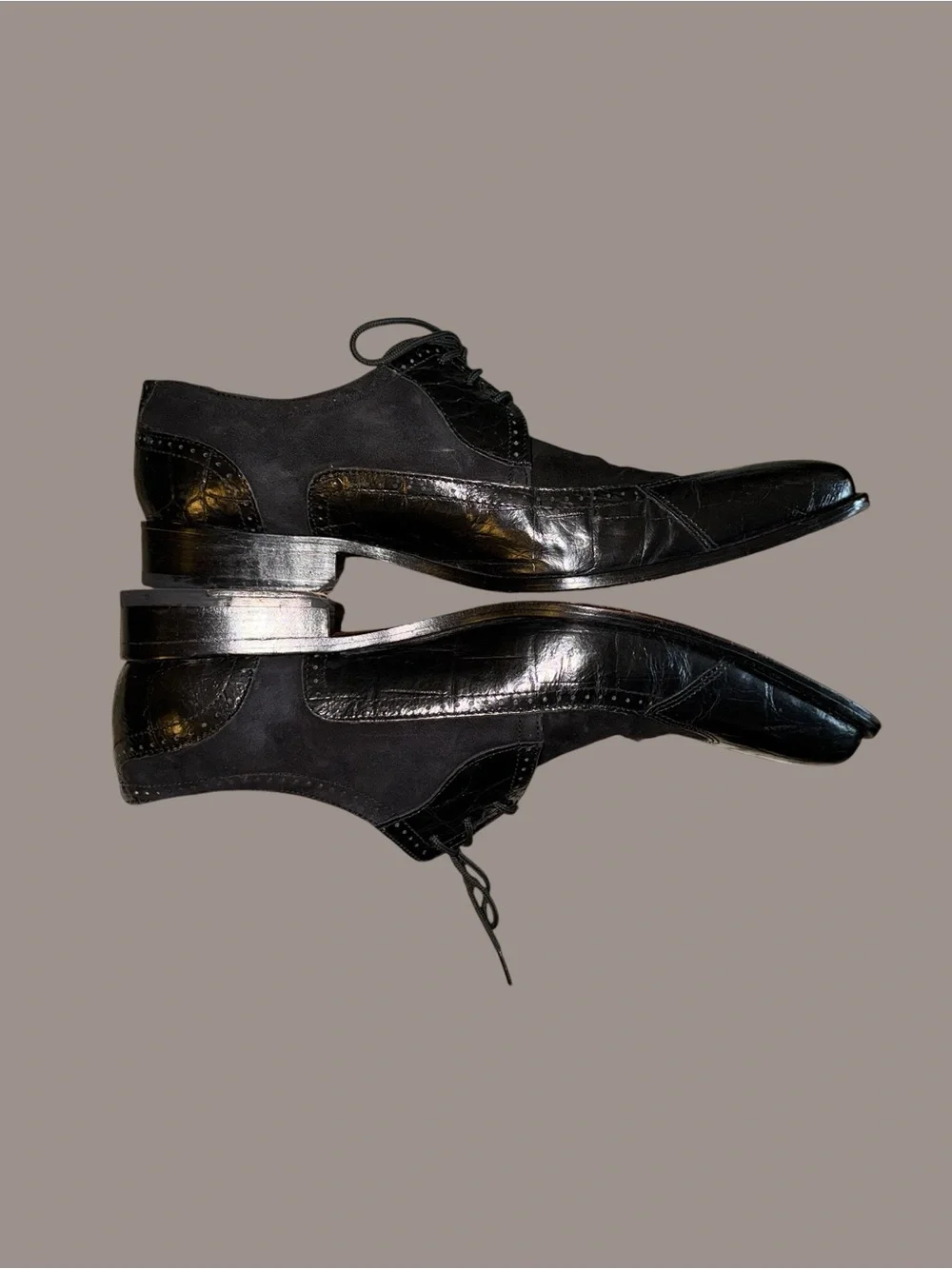VTG Giorgio Brutini Black Croc Embossed Suede Wingtip Oxfords Men's 13 Y2K